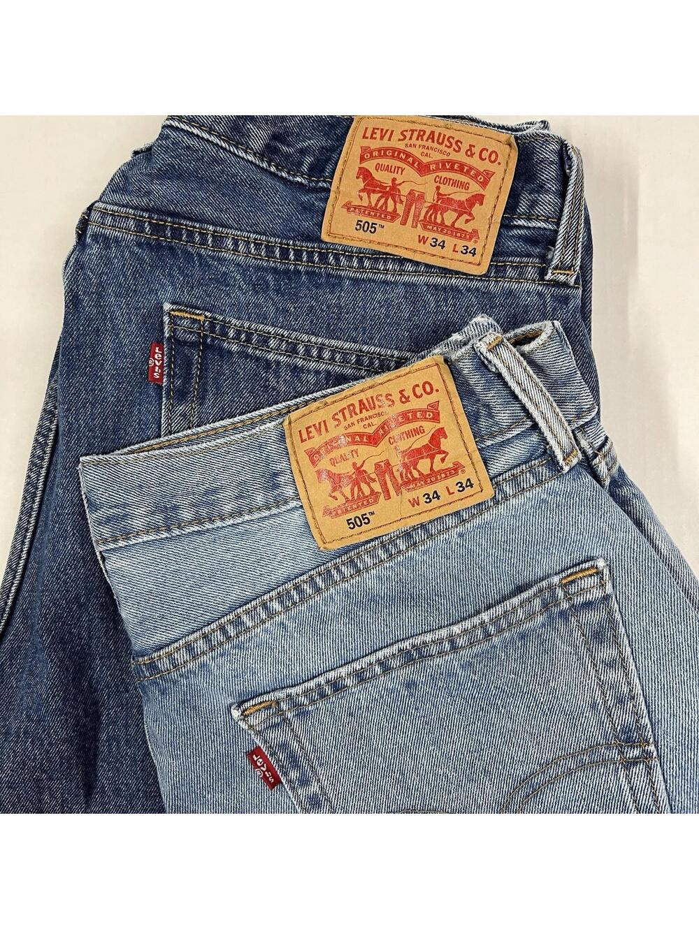 Lot of 2 Levi's 505 Regular Fit Blue Jeans Men’s Size 34 x 34 Denim Light Dark - Picture 2 of 12
